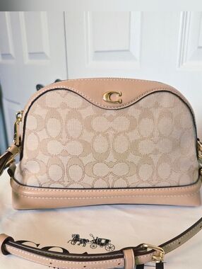 COACH Ivie Signature Beechwood Tan Dome Jacquard Leather Crossbody